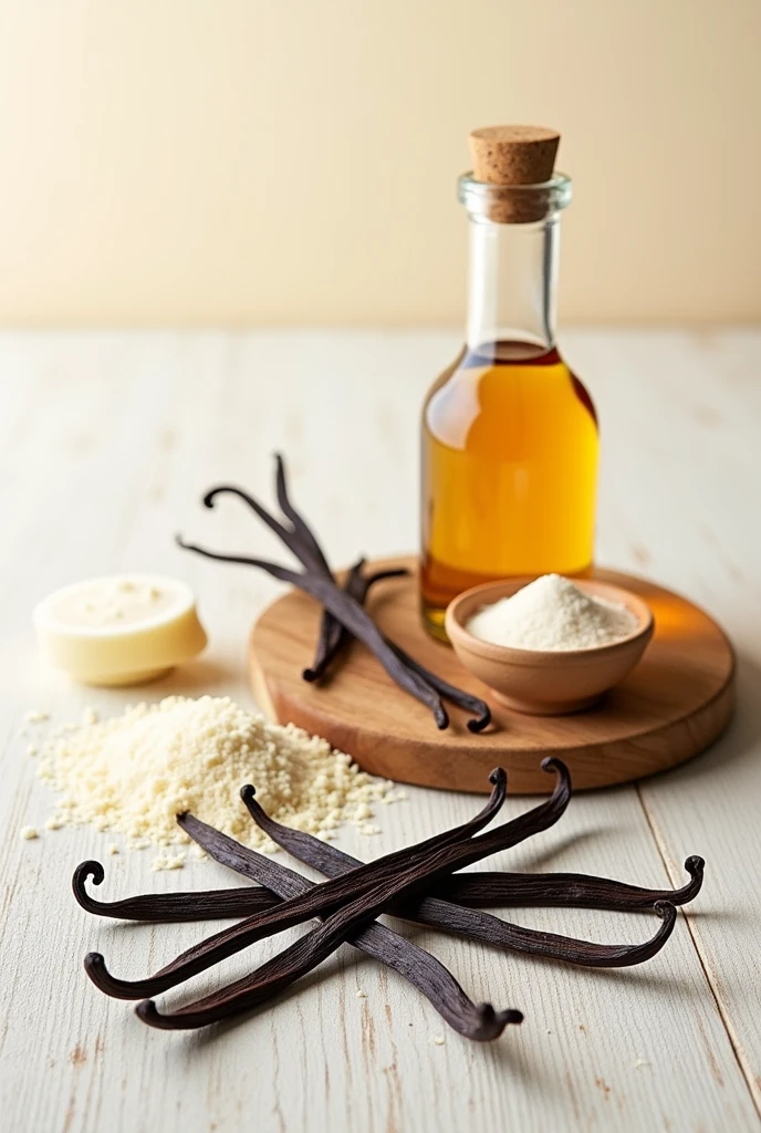 Create a still life of vanilla or elements that have to do with vanilla 