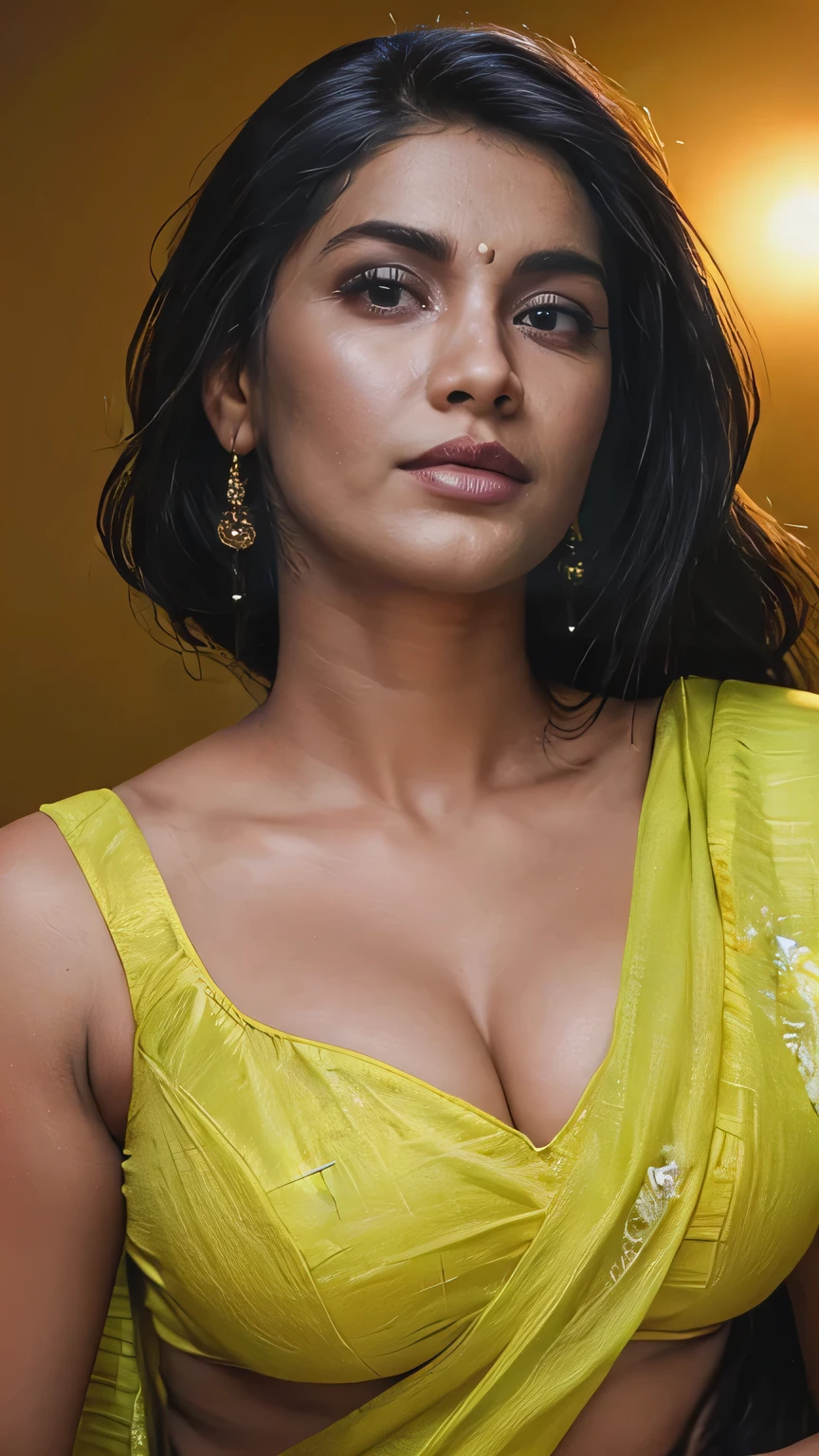 22 year old indian woman, tall, bright eyes, big lips, huge breasts, detailed anatomy, realistic, beautiful detailed eyes, beautiful detailed lips, extremely detailed face, longeyelashes, elegant pose, photorealistic, 8k, highres, masterpiece, ultra-detailed, physically-based rendering, vivid colors, studio lighting, hot saree ,