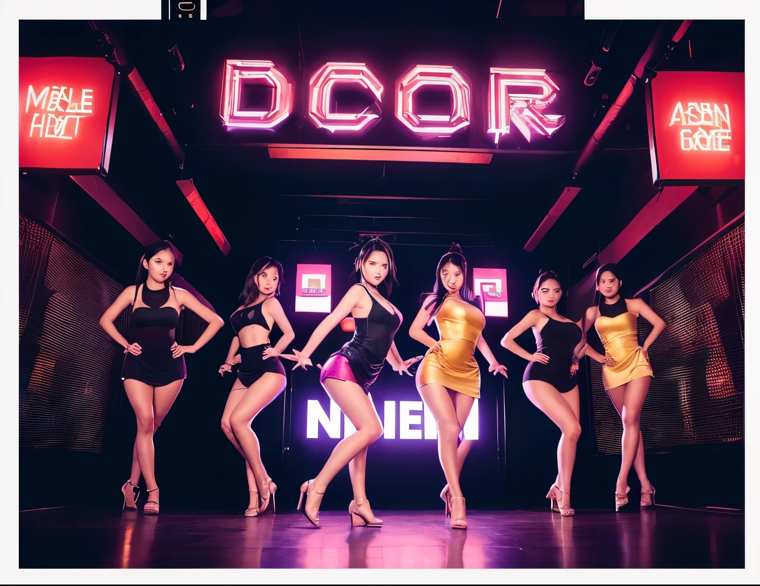 (White and vivid colors), (9 sexy Japanese junior idols in row), ((face variations)), portrayed in the best quality and high resolution. The image should be ultra-detailed, realistic, and photorealistic with a touch of rawness. The lighting should be emphasized to bring out the details of the face. The medium can be a combination of photography and concept art. The color tone should be vibrant and vivid, enhancing the overall visual impact. (Whole Body proportions and all limbs are anatomically accurate) .
