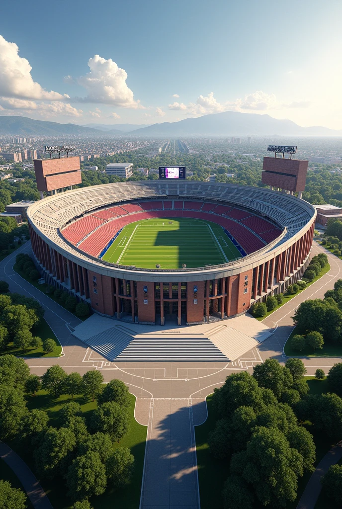 Remodeled monumental university sports stadium