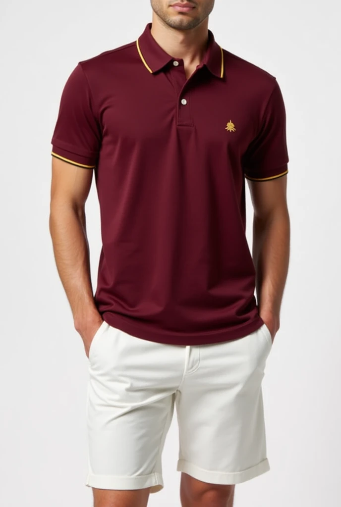 Polo and shorts in maroon, white and gold