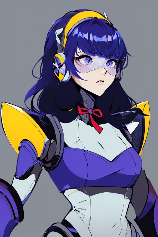 empty eyes,robotized woman ,big bust,Robot Joint ,Metal skin,Black Suit,long hair,a suit that covers the whole body,aegis(persona3),Raiden shogun