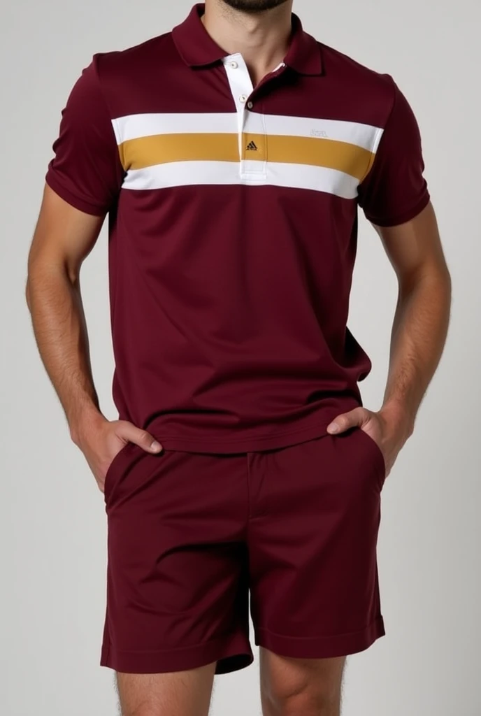Polo and shorts in maroon with white and gold