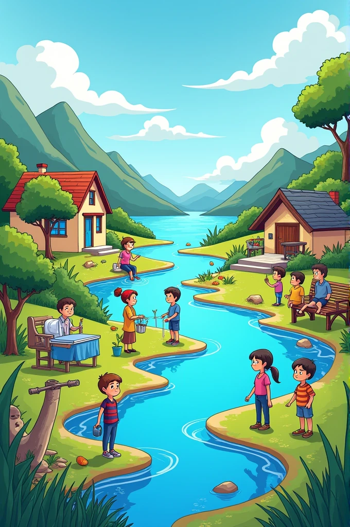 Cartoon depicting the misuse of water and the good use of water