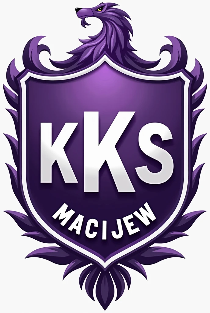 football crest in which the main colors will be purple and the inscription in the middle will be "KKS Maciejew"