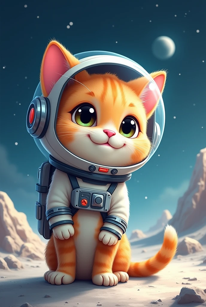 Cute cat with astronaut helmet on the moon,animated cartoon,profile pic