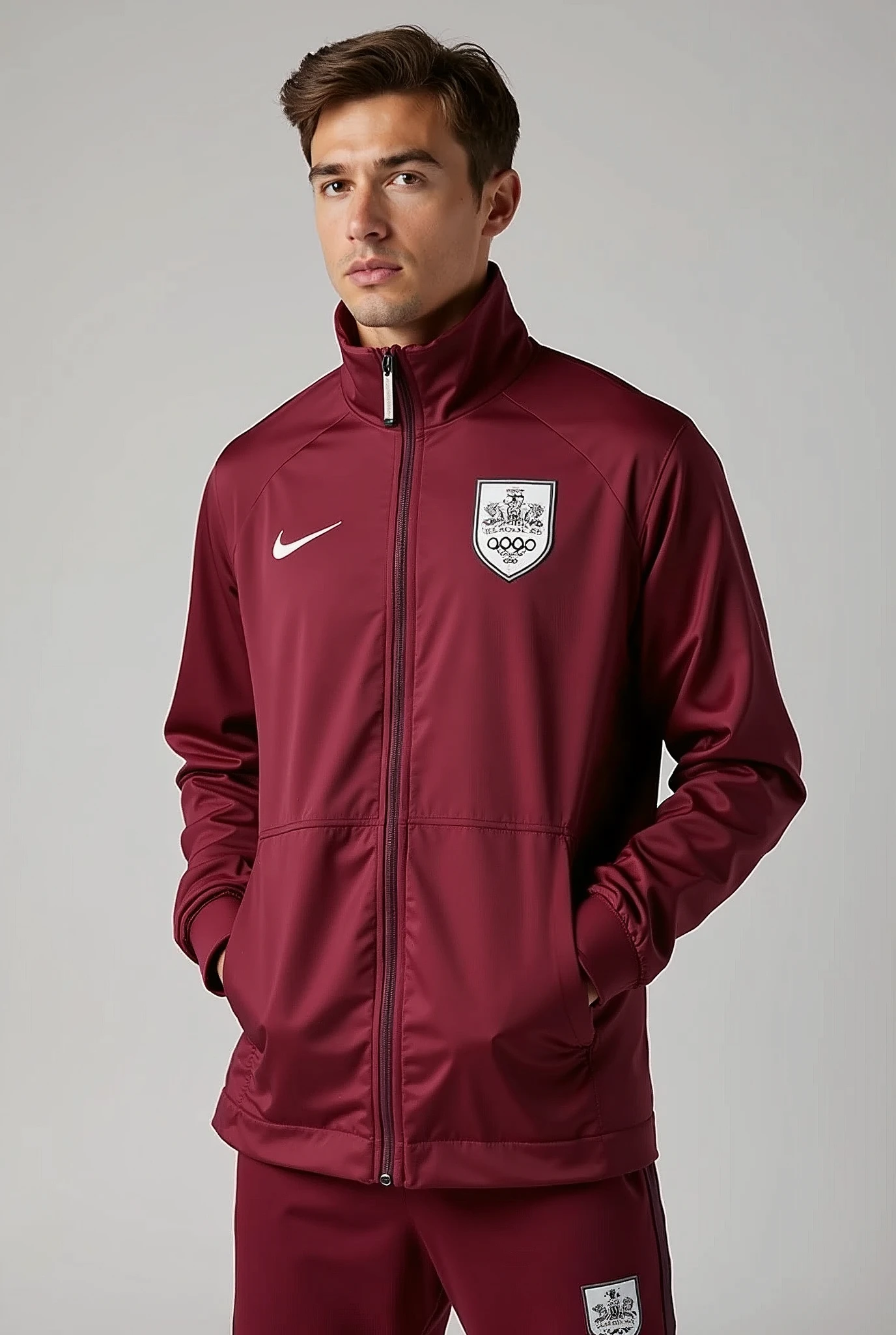 Maroon and white olympics clothing