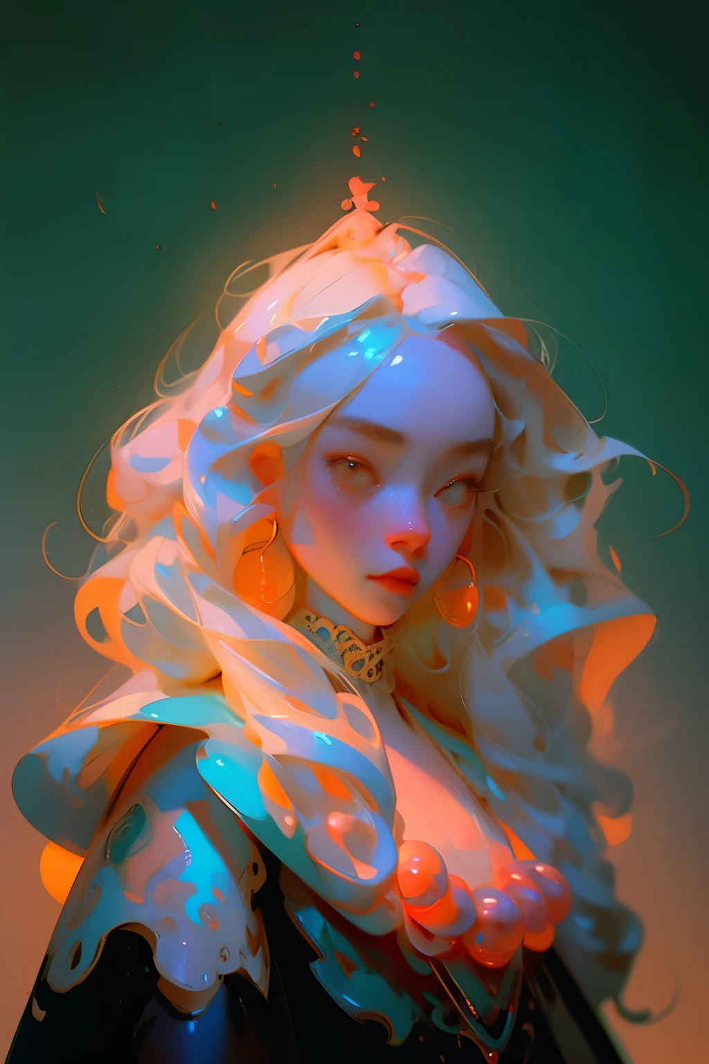 painting of a woman with a white headdress and pearls, artwork in the style of guweiz, guweiz masterpiece, guweiz, rococo cyberpunk, inspired by Yanjun Cheng, in the art style of bowater, baroque digital painting, eerie art style, beeple and jeremiah ketner, neo-rococo expressionist style