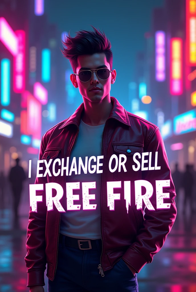 Can you make me an image that says I EXCHANGE OR SELL FREE FIRE ACCOUNTS in Spanish?