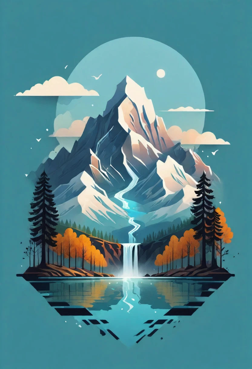 impressive painting of a mountain with trees and water, a detailed painting by Petros Afshar, shutterstock contest winner, environmental art, detailed painting, outlined art, 2d game art, isolated background for logo, strong contours, logo design