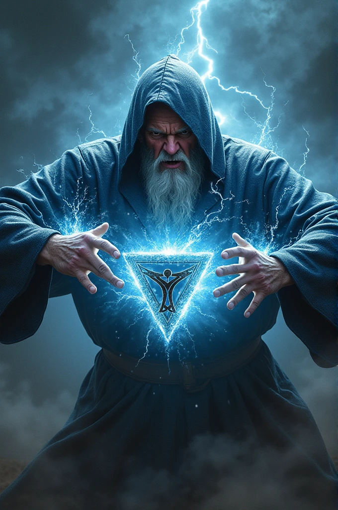 An angry wizard crushing a triathlon logo