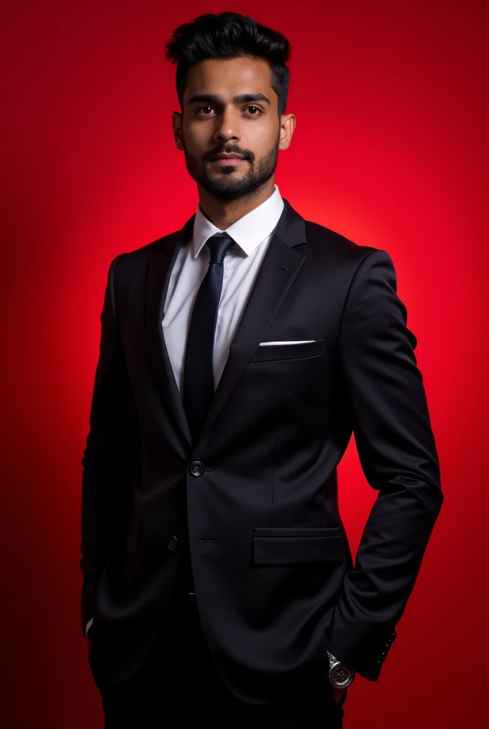 21 Year old Indian boy wearing formals posing for LinkedIn red light in background 