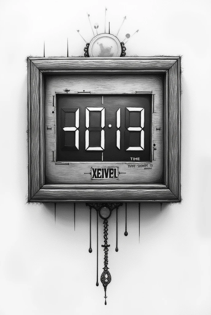 Make a tattoo sketch of an electronic clock that tells the time 24 hours a day.:13 and up there say 4013 and in the shadow of the 24th :13 say love instead of the shadow of 24:13 and that it has a frame like a painting and that it is in micro realization