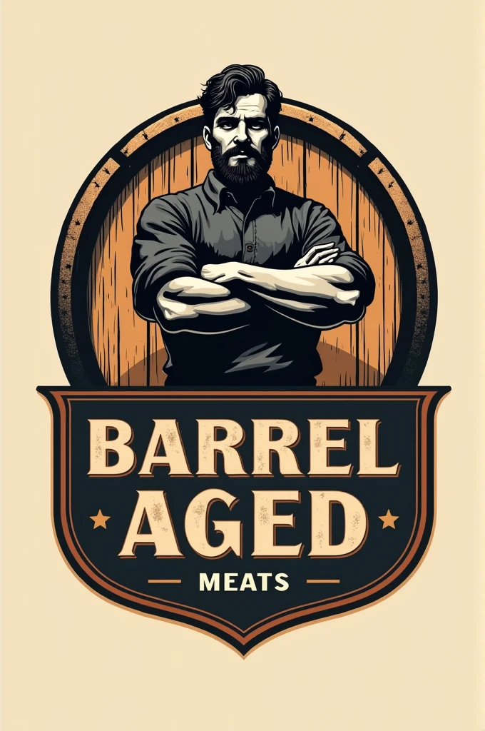 Logo for a barrel-aged meat business