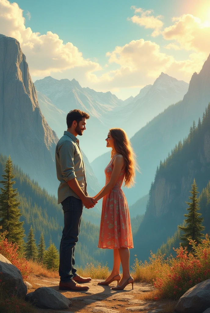 That couple holding hands together on the breathtaking place.
