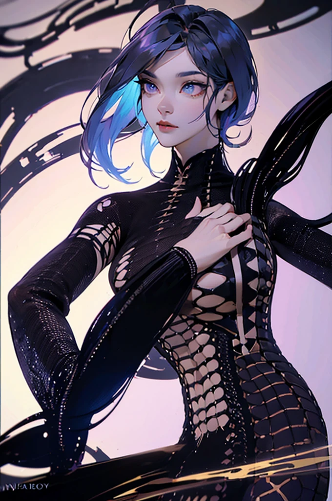 A technologically enhanced dragon, its body is a symphony of metallic limbs in sleek, pale purples and blues and glowing circuitry interwoven seamlessly into translucent, glowing skin. This character is the focal point of a futuristic digital painting, where vibrant colors and intricate details stand out with stunning clarity and depth. Expertly rendered shadows and highlights bring a sense of realism to the otherworldly being, immersing viewers in the intricate world of cyber magic. A cyborg under construction that allows you to see the pieces being assembled and that can be seen in 5D with ultra-hyper-realistic photography