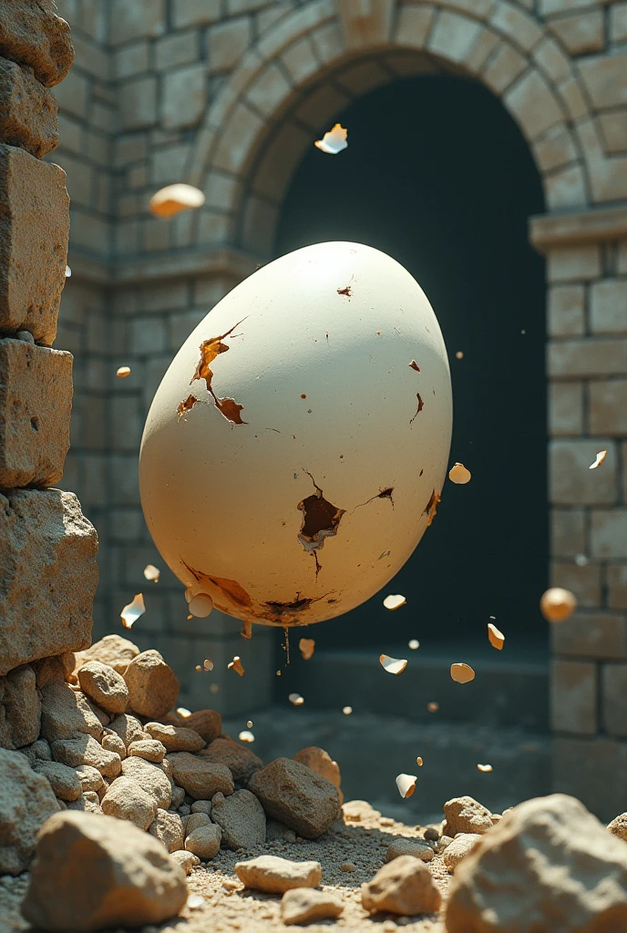 Humpty Dumpty falling from wall and turn into pieces while touch the ground