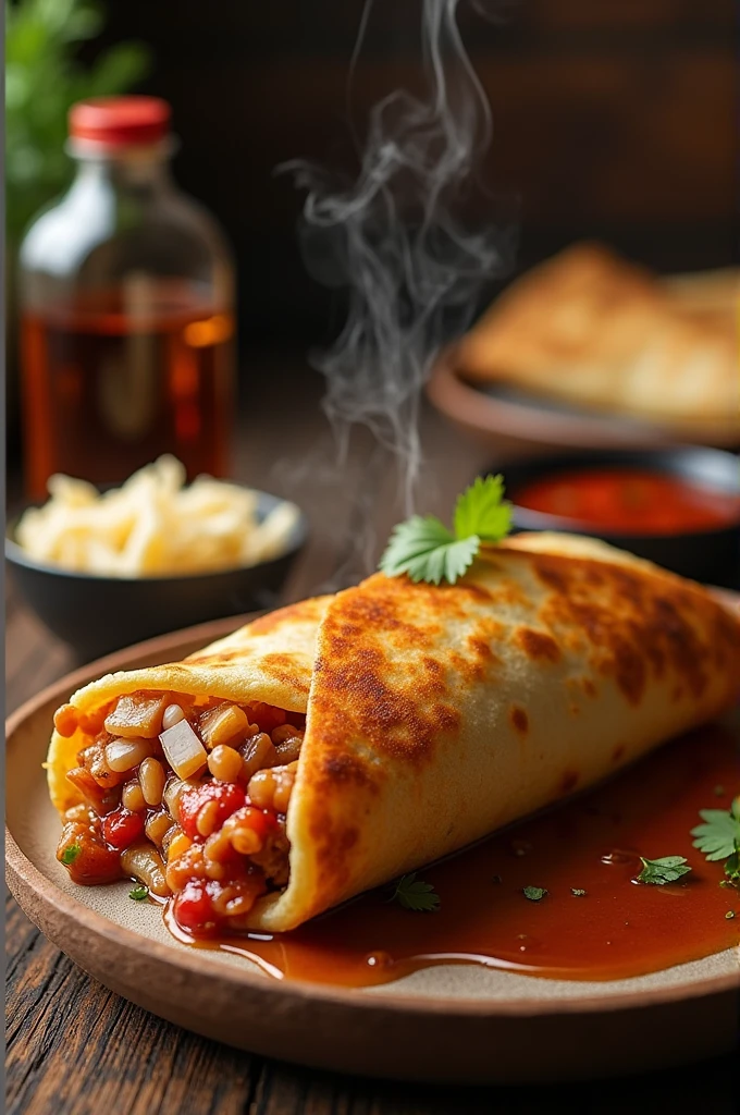 A chimichanga in a table
