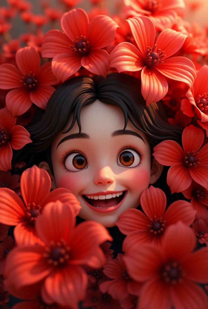 Happy face in red flowers