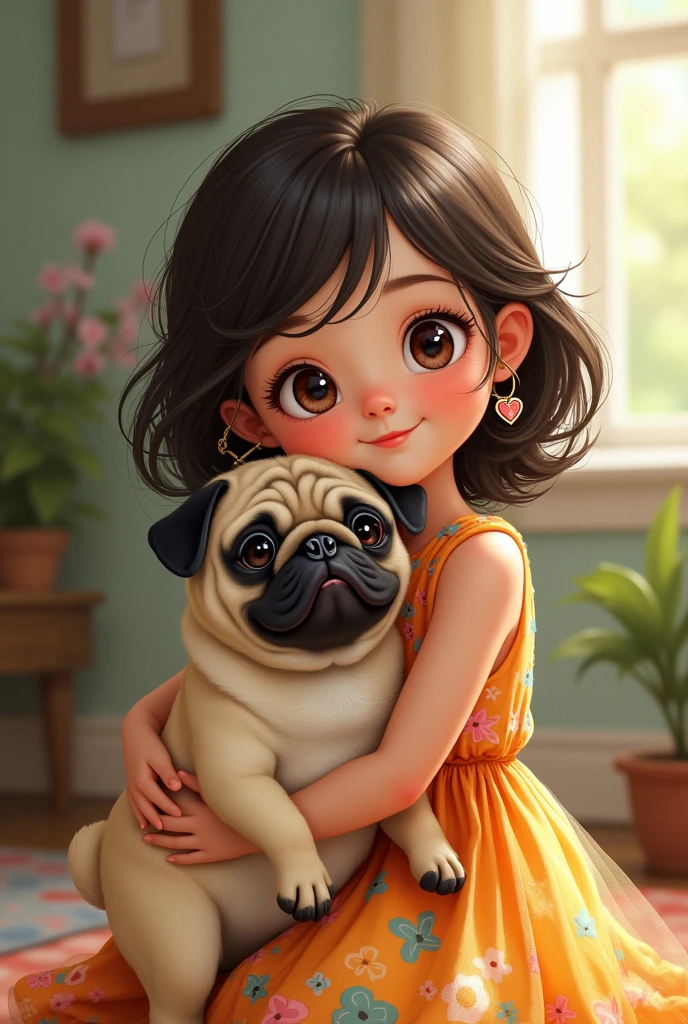Make a girl with a pug