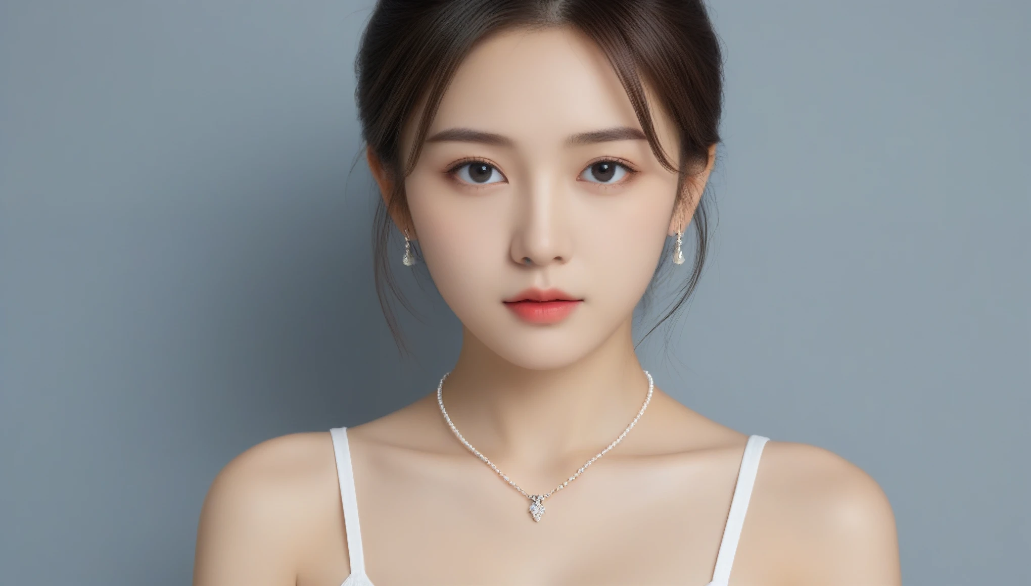8k, Ultra-high resolution, Highest quality, masterpiece, 三分割法によるphotograph,Surreal, photograph, 1 Girl, (16 years old:1.3), pretty girl, Cute Face, 細部までBeautiful Eyes, 細かくdetailedに,masterpiece,One Girl:1.2,Japanese female announcer,cowboy shot,Serious expression,Black short hair,Short ponytail,Super Beautiful Girl 4,((1 girl:1.4)),Shine, Natural skin texture、(Stylish clothes:1.4)、(Sexy Costumes:1.4)、(Beautiful breastsを強調する衣装:1.4)、Attractive girl、16 years old、(Perfect female body:1.4)、(女の子のポートレートphotograph:1.4)、(Photorealistic images:1.4),Fantasy art,(Beautiful Face:1.4)、Beautiful breasts,Beautiful and attractive eyes、Beautiful Eyes、(Tight waist:1.4)、(9 Beautiful girls with perfect body proportions:1.4),Red lips,(choker:1.4、necklace:1.4、Earrings:1.4),Looking at the audience,(((Ideal body type))),A-cup small breasts :2,、Portraiture:2、Perfect Anatomy、鮮明なdetailed、detailed,Fashion magazine cover,Thin lips,Gray background ,完璧でBeautiful Face ,完璧でCute Face, Skin with attention to detail, Perfect limbs、Narrow waist,Looking at the audience,(((Ideal body type))),A cup small breasts :2,Portraiture:2,Perfect Anatomy,鮮明なdetailed,detailed,Surreal,Light and shadow,spotlight