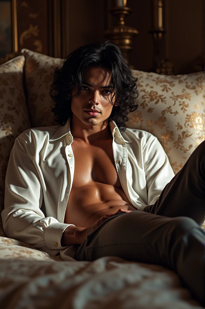 Michael Jackson in a sexy pose in bed