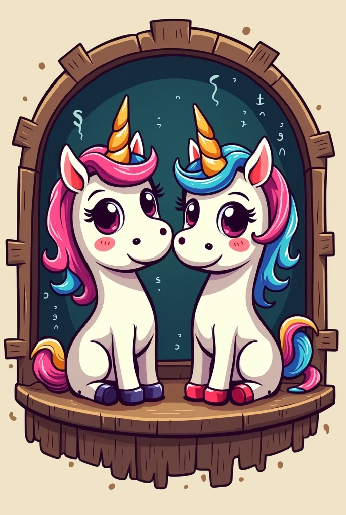Logo of a geeky coffee shop with unicorns