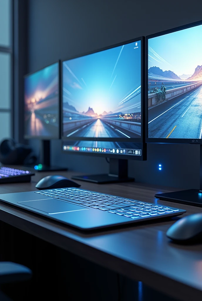 Futuristic Laptop
Clean minimal set-up
With monitors
Gaming set-up