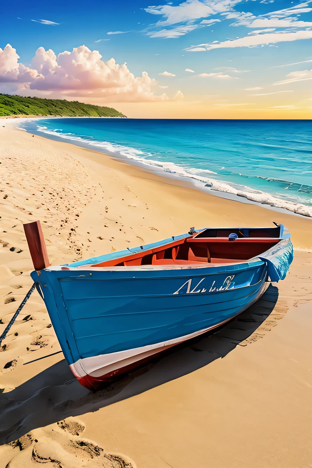 Beach with boat artistic painting