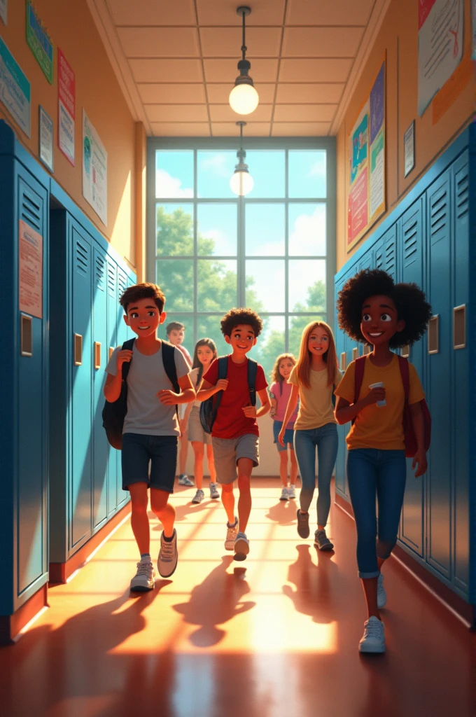 A school hallway with a window on the side