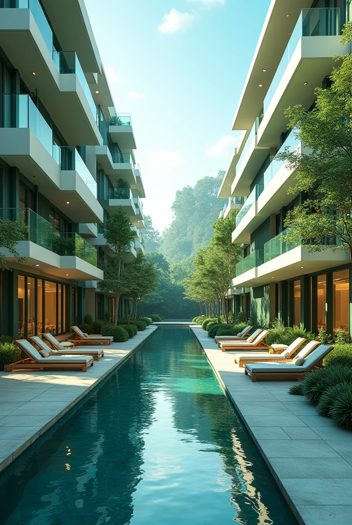 Create an advertisement for the sale of apartments in green and blue