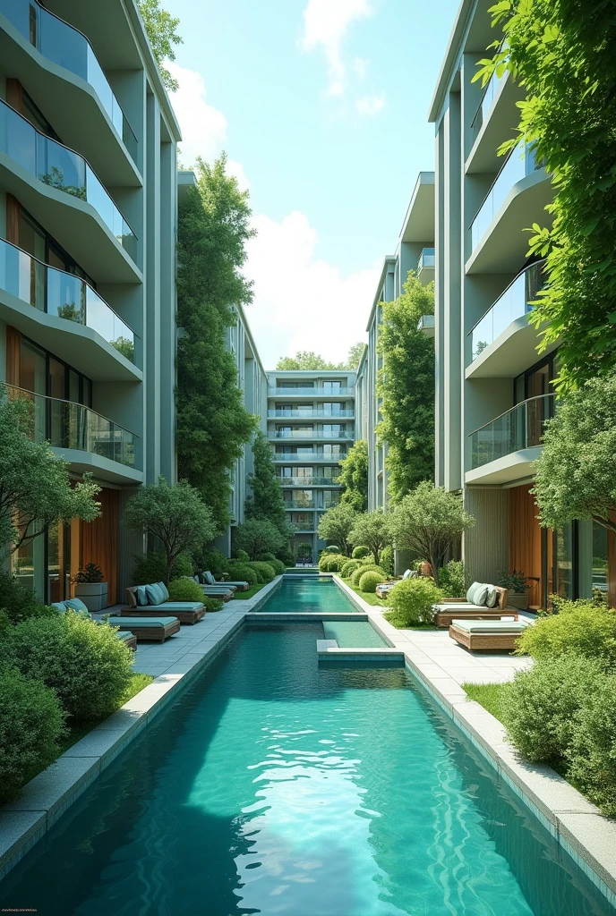 Create an advertisement for the sale of apartments in green and blue