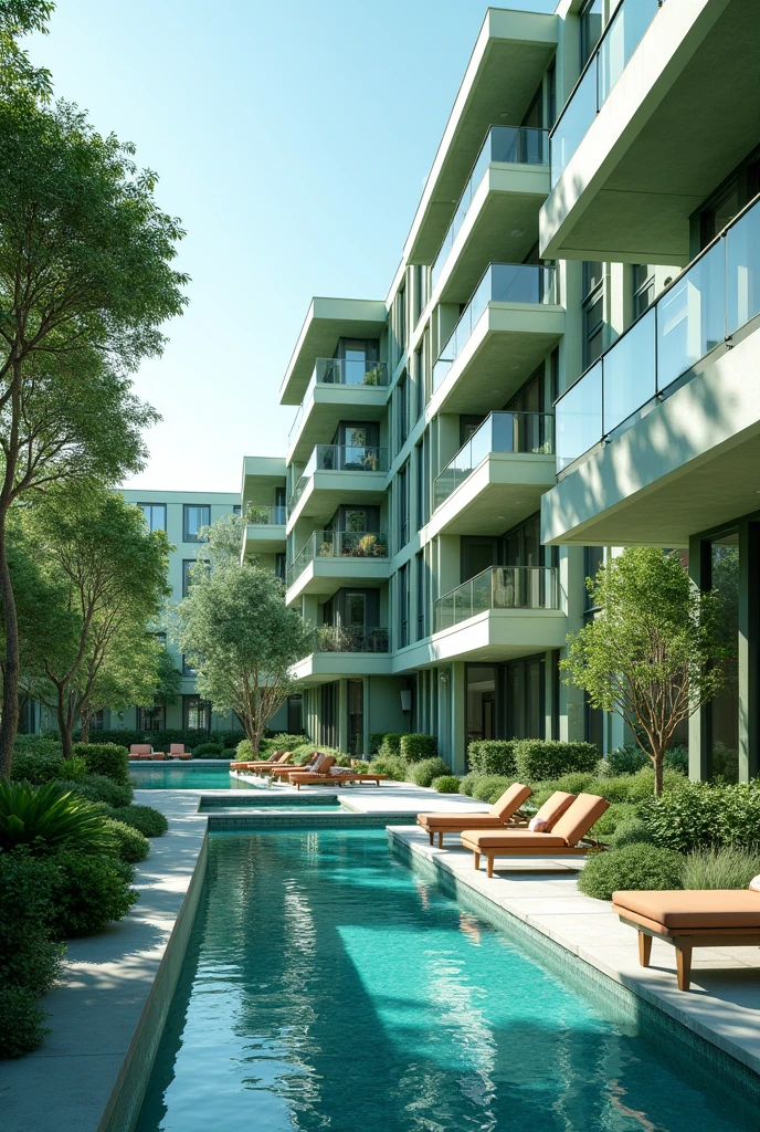 Create an advertisement for the sale of apartments in green and blue