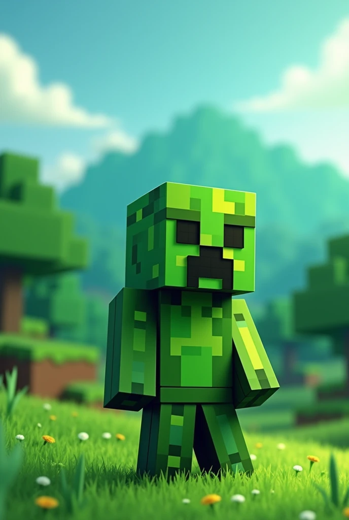 Green themed character with Minecraft style 
