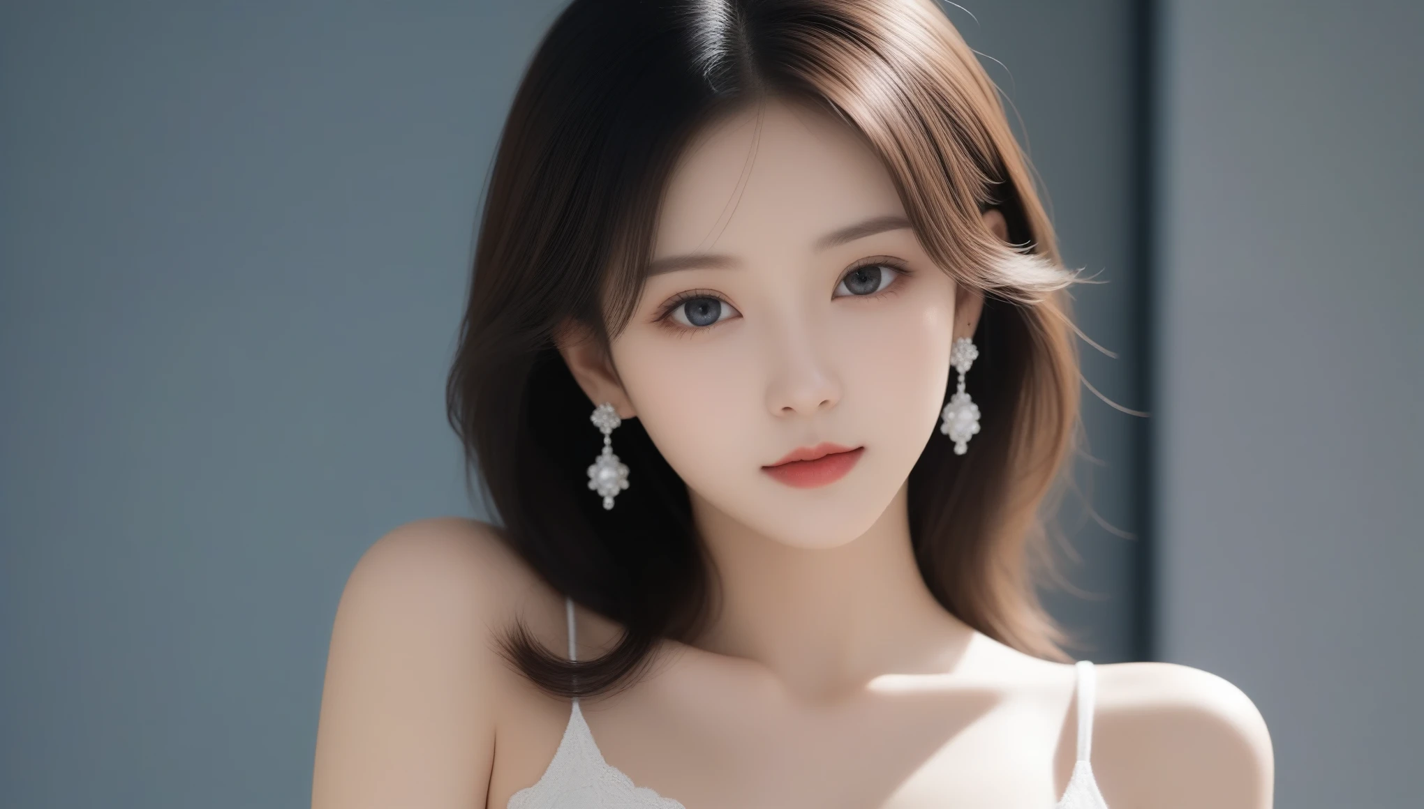 8k, Ultra-high resolution, Highest quality, masterpiece, 三分割法によるphotograph,Surreal, photograph, 1 Girl, (:1.3), pretty girl, Cute Face, 細部までBeautiful Eyes, 細かくdetailedに,masterpiece,One Girl:1.2,Japanese female announcer,extream close up,blank expression,Black Hair,Side undercut,Super Beautiful Girl 4,((1 girl:1.4)),Shine, Natural skin texture、(Stylish clothes:1.4)、(Sexy Costumes:1.4)、(Beautiful breastsを強調する衣装:1.4)、Attractive girl、16 years oldmale body:1.4)、(女の子のポートレートphotograph:1.4)、(Photorealistic images:1.4),Fantasy art,(Beautiful Face:1.4)、Beautiful breasts,Beautiful and attractive eyes、Beautiful Eyes、(Tight waist:1.4)、(9 Beautiful girls with perfect body proportions:1.4),Red lips,(choker:1.4、necklace:1.4、Earrings:1.4),Looking at the audience,(((Ideal body type))),A-cup small breasts :2,、Portraiture:2、Perfect Anatomy、鮮明なdetailed、detailed,Fashion magazine cover,Thin lips,Gray background ,完璧でBeautiful Face ,完璧でCute Face, Skin with attention to detail, Perfect limbs、Narrow waist,Looking at the audience,(((Ideal body type))),A cup small breasts :2,Portraiture:2,Perfect Anatomy,鮮明なdetailed,detailed,Surreal,Light and shadow,spotlight