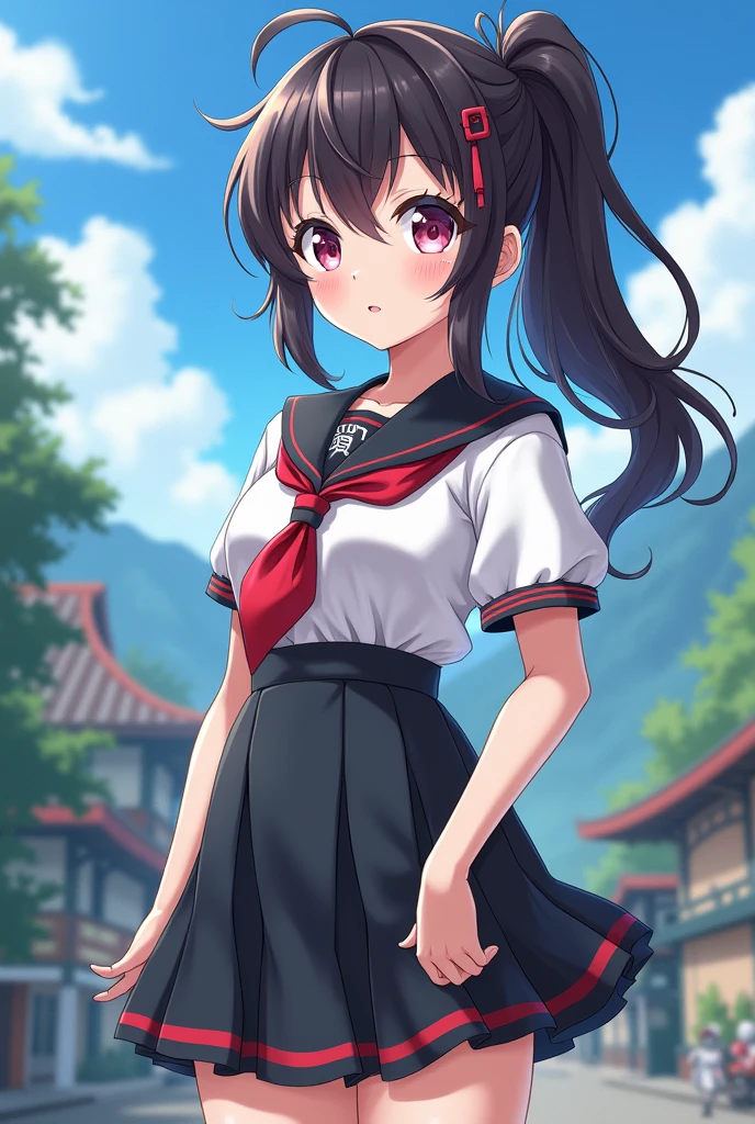 Generate a girl character with customizable features. The base character should have large, expressive eyes, a cute face, and a dynamic pose. Create options for different hairstyles (long, short, ponytail, braids), outfits (school uniform, casual wear, fantasy armor, traditional kimono), accessories (glasses, hats, jewelry), and backgrounds (cityscape, forest, school, fantasy landscape). Each element should be detailed and vibrant, allowing users to mix and match to create their unique anime girl character.