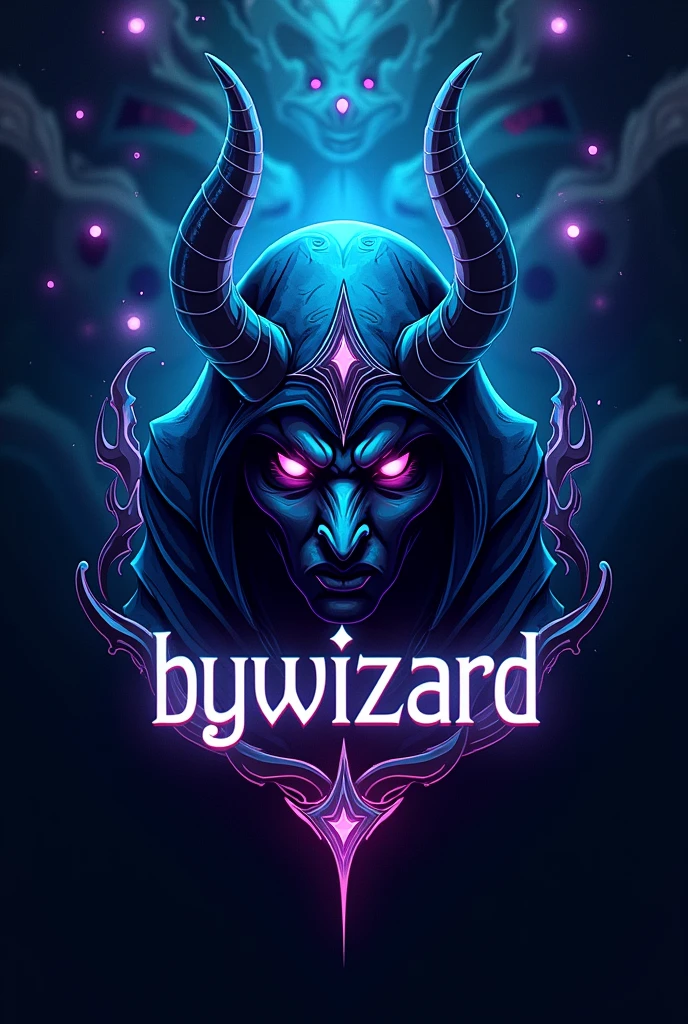 I want a logo for a video game channel, that has a magician as its emblem and the word "bywizard"

It doesn&#39;t look like a logo, Also it doesn&#39;t have the word "bywizard"

Let it be more like a vector Let it not be whole body, from the head Put the word "bywizard" 

I like, Now that it has symbols like those of the character of Alucard from the anime Hellsing Give me another example Focus on making it more of a logo than a wallpaper Make it have more of a wizard characteristic, demonic symbols and decorates the word better "bywizard"

Remember that it must be a wizard. Make the background look very bizarre with multiple eyes of different sizes. Use cool colors., blue and purple without exception, also iridescent combination 