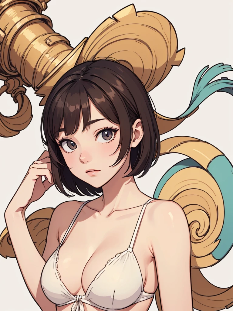 (((masterpiece, best quality, ultra highres, 1 girl, solo, no background))), super detailed skin and face and eyes and finger, beautiful japanese woman, small breasts:1.5, skinny, light brown hair, white background, very short pixie hair, cowboy shot, Generate with illustrations, Various expressions, Various poses, Please draw the entire character within the frame, ensuring that the head, arms, and legs are not cut off. The background should be simple, with the character positioned centrally, outline, anime, 2d, boyish, thong, expressionless,