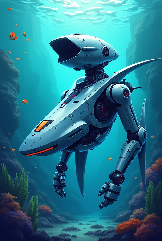 Create a robotics team logo of a robot that has to do with the sea