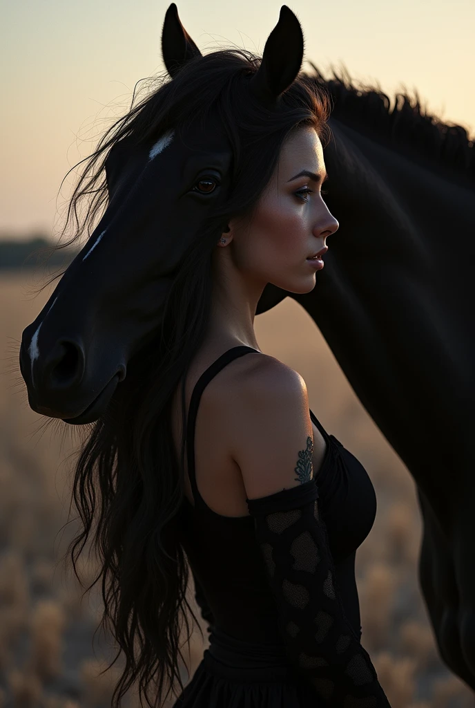 Create a beautiful girl sucking black horse dick