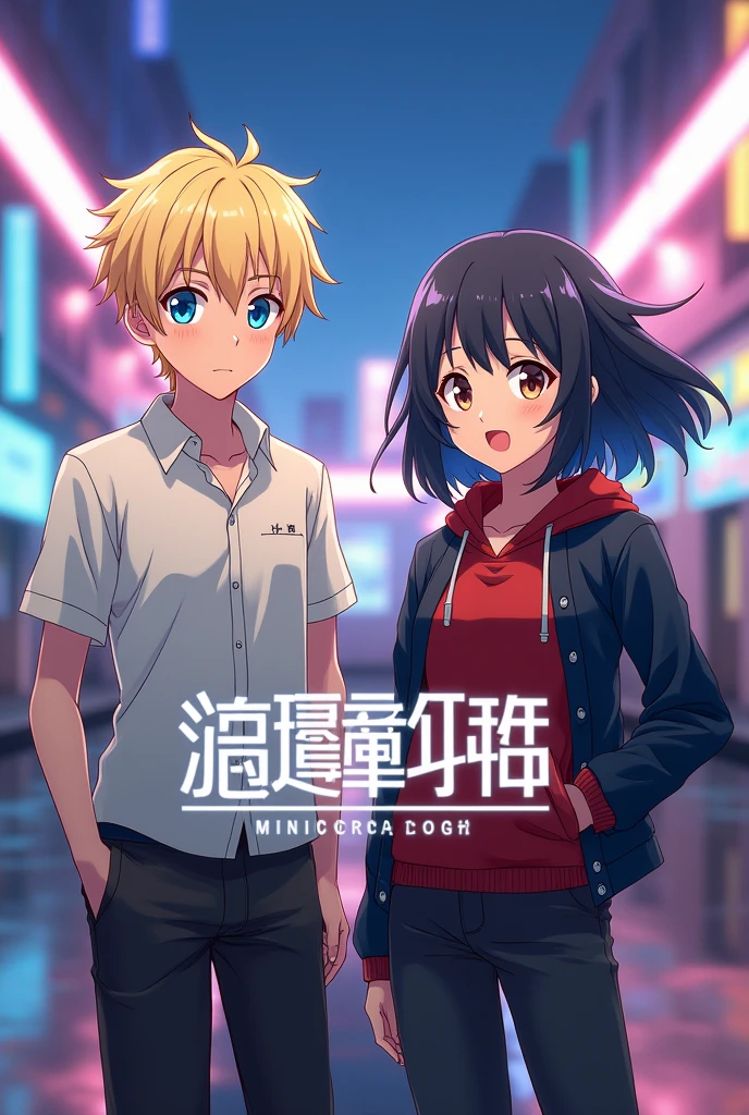 Two anime characters, one blond with blue eyes and the other black hair and brown eyes, logo for the channel
