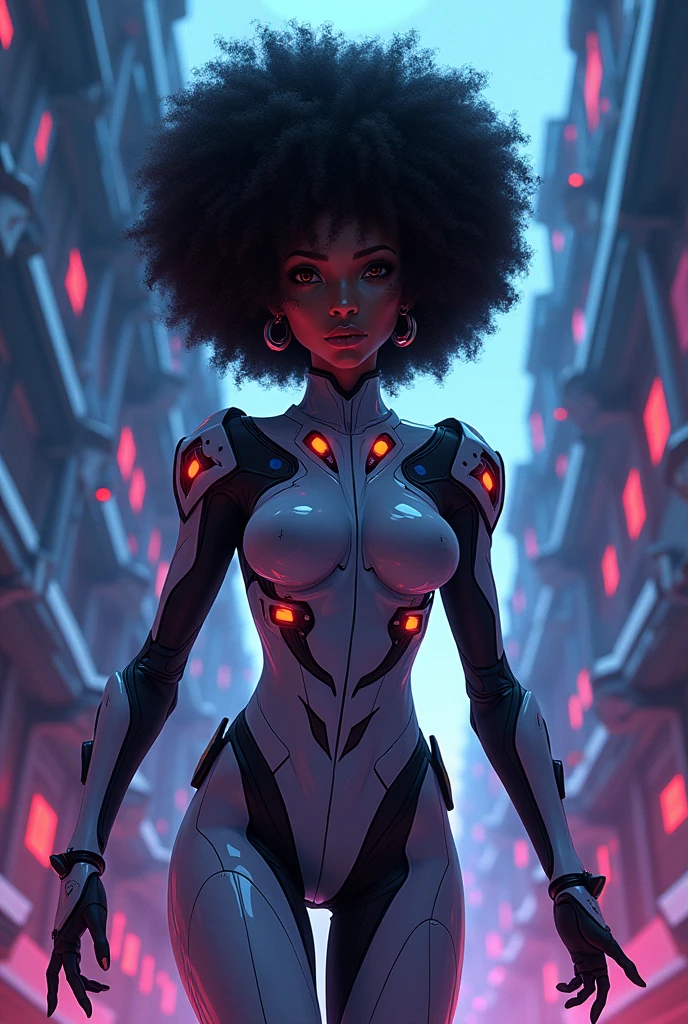 Afro woman dressed as an Evangelion anime
