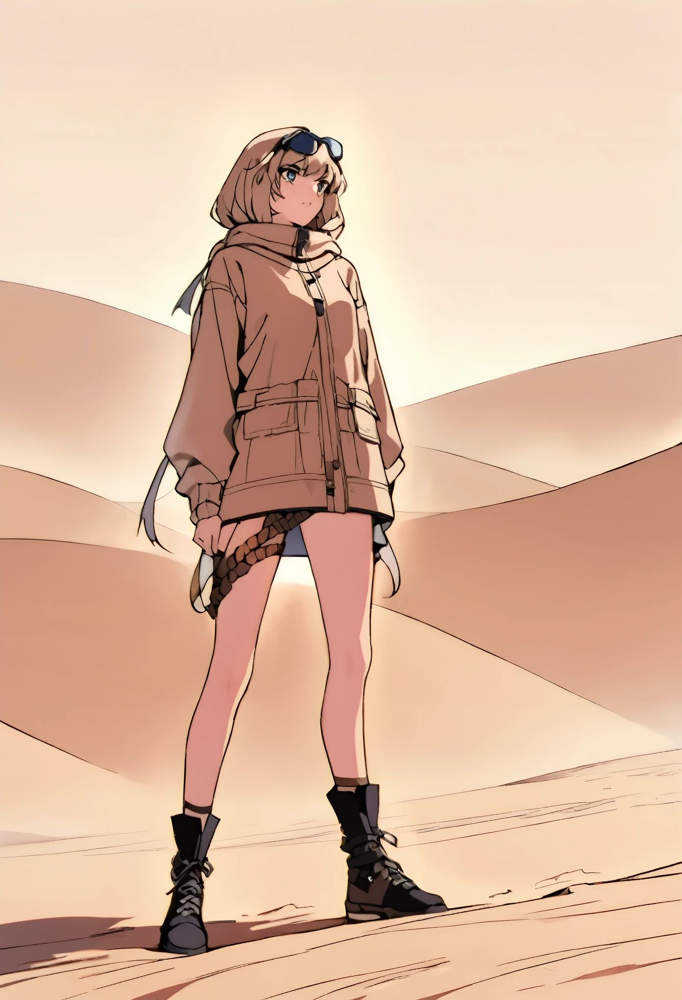 Girl stand in night desert