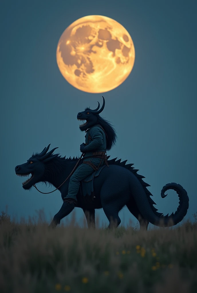 There is a little western dragon before the full moon, MoonwalkerPhotography,grassland
