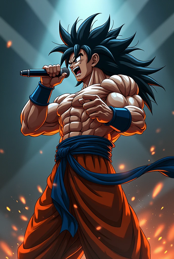 Broly rapping with a microphone