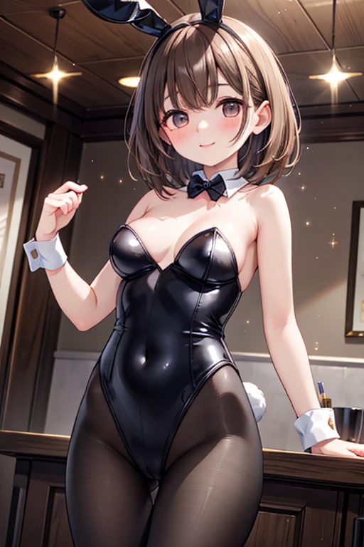 anegasaki nene、Shiny brown hair, short hair, (Beautiful brown eyes、Sparkling eyes, Fine grain)、smile、Ultra-detailed eyes、Very detailed顔, Very detailed目,



Highest quality,High resolution、One girl, alone, , Cowboy Shot, Very detailed, Highest quality, masterpiece, figure, Game CG, 
Bunny ears, Detachable collar, Wrist cuff, strapless leotard, Fishnet tights