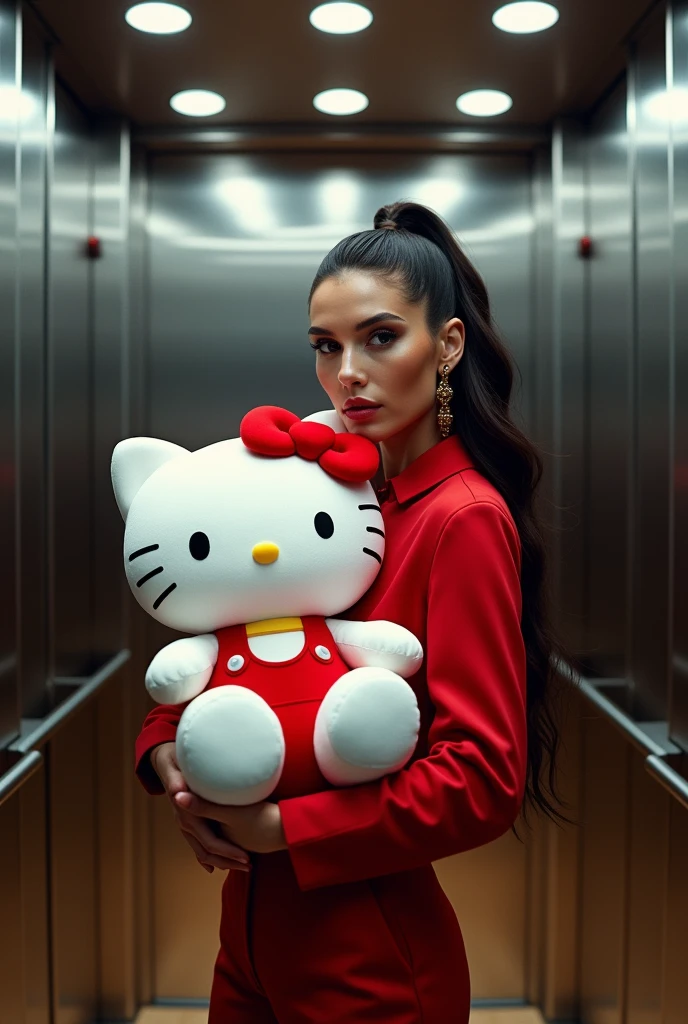 bella hadid holding hello kitty in elevator