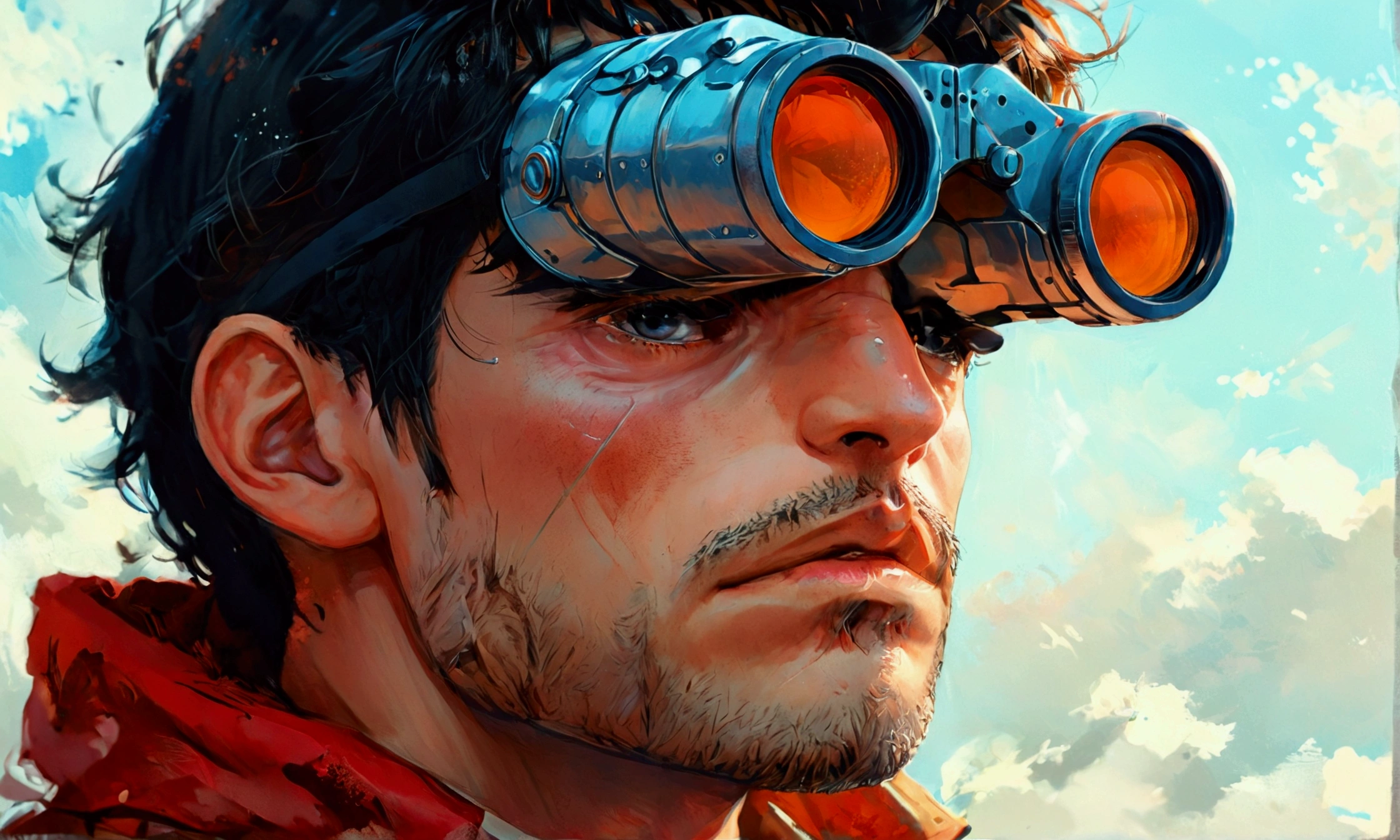 A MAN WITH BINOCULARS,manga style art,manga style art,manga style art,manga style art