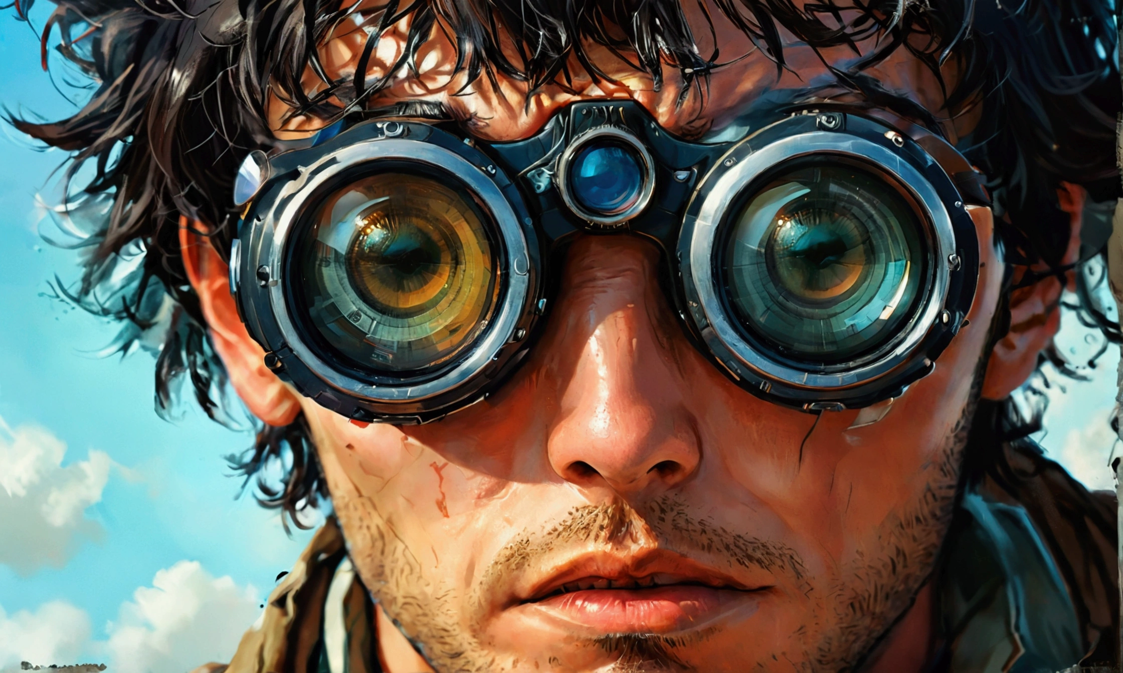 A MAN WITH BINOCULARS,manga style art,manga style art,manga style art,manga style art