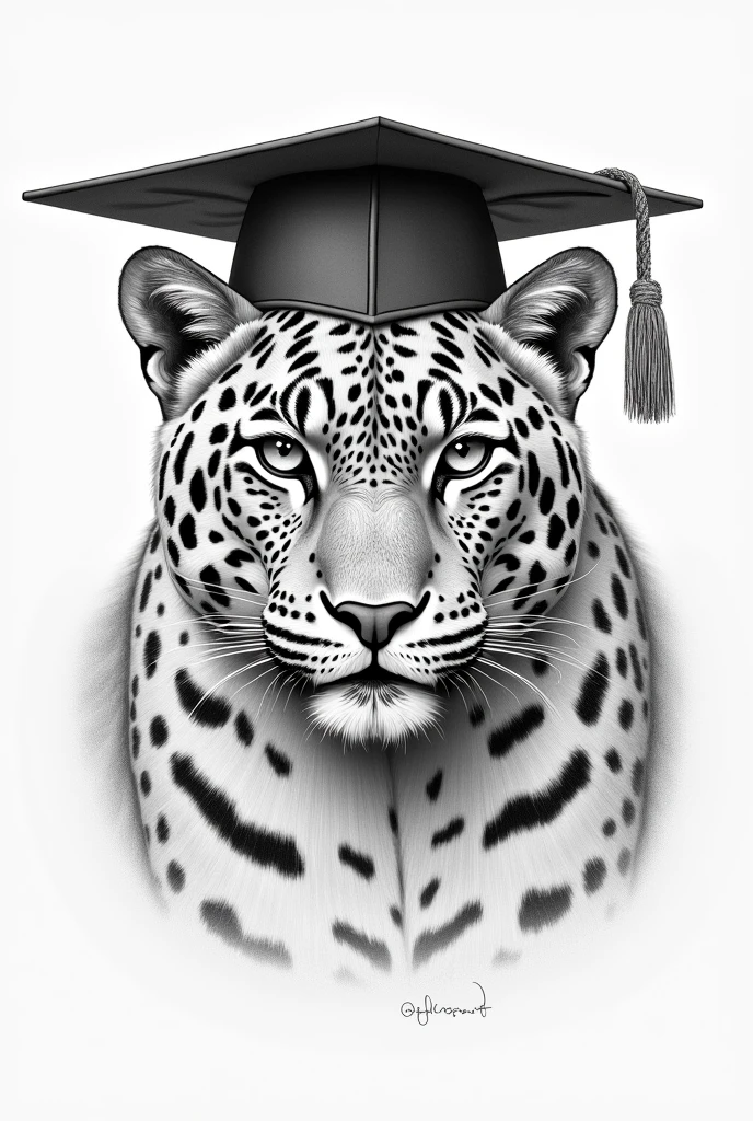 I would like a pencil drawing of a jaguar, view from the front, wearing a graduation cap. The jaguar must be represented realistically, but with a slightly stylized style. The drawing should highlight the details of the jaguar's facial features., his coat and his hood. The jaguar's expression should convey a sense of pride and determination, reflecting school spirit and sportsmanship.
Above the jaguar's head, Include the word "PRISCILIAN" in capital letters. Below the jaguar, Write the word "athletics" também in capital letters. The font style should complement the design, maintaining the connection between education and sports. Without the trunk of the Inca, just the head. The words must be in Portuguese and outside the image.